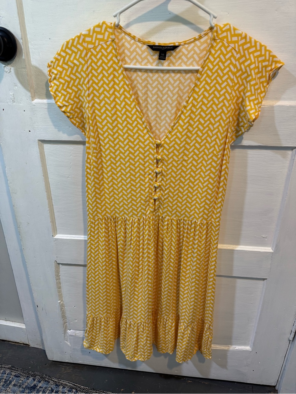 Banana Republic Factory Yellow Geometric Tiered Button Front Mini Dress XS - Picture 5 of 7